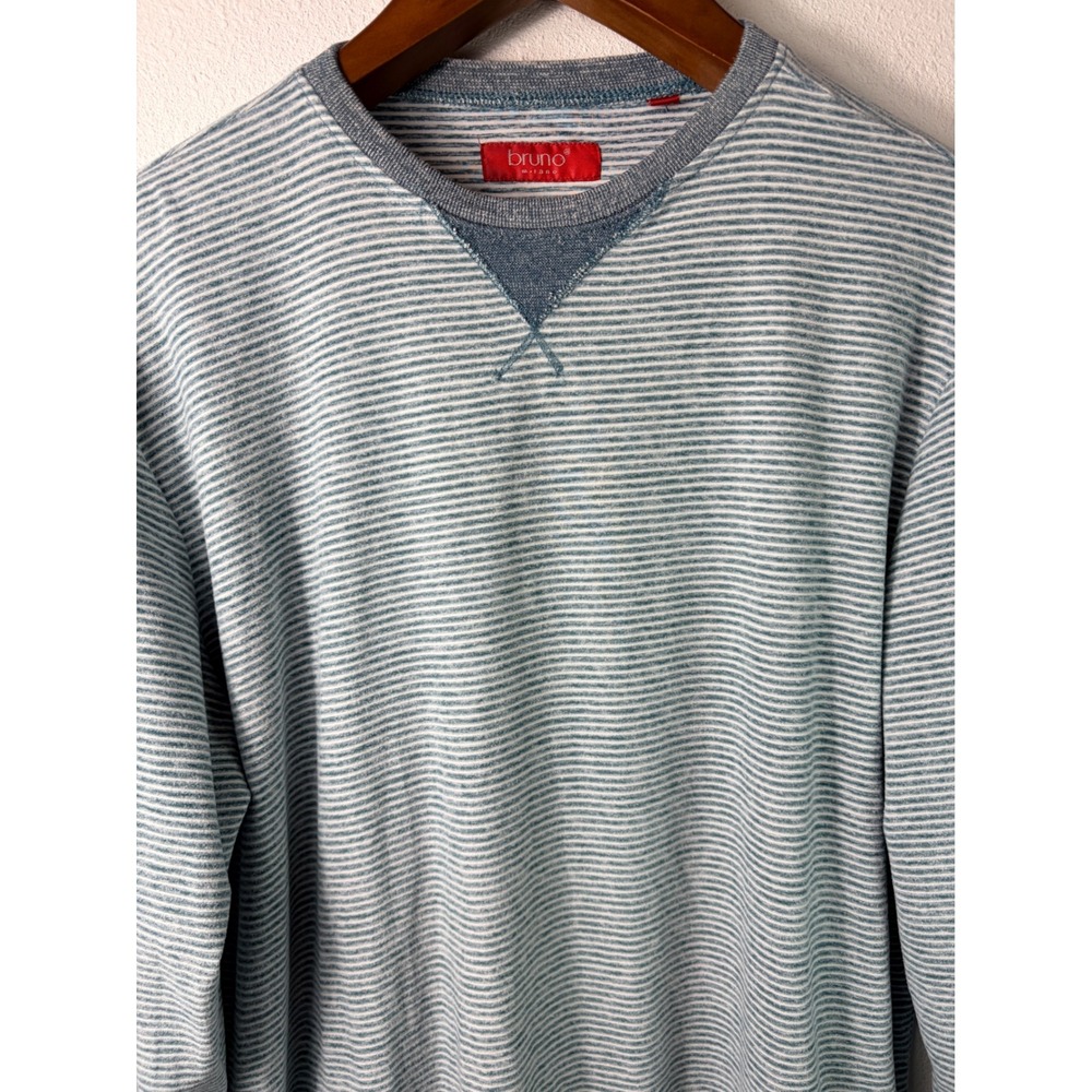 Bruno Milano Mens Super Soft Henly Long Sleeve Blue XL Striped Crew Neck